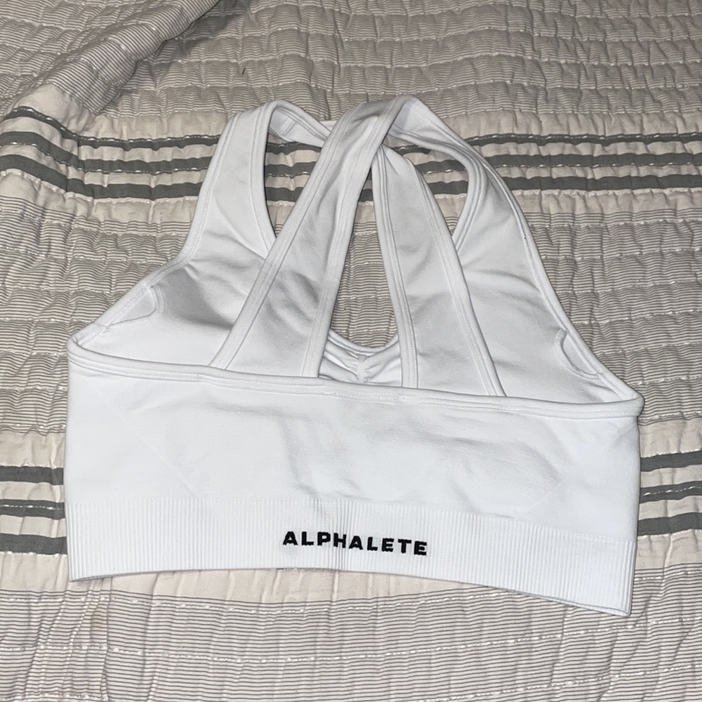 Alphalete White Ruched Racerback Sports Bra - Picture 2 of 2